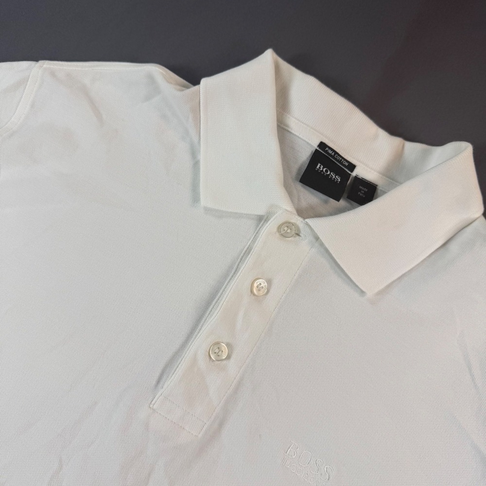 Hugo Boss Pima Cotton Polo Shirt Mens XL White Short Sleeve Casual Top